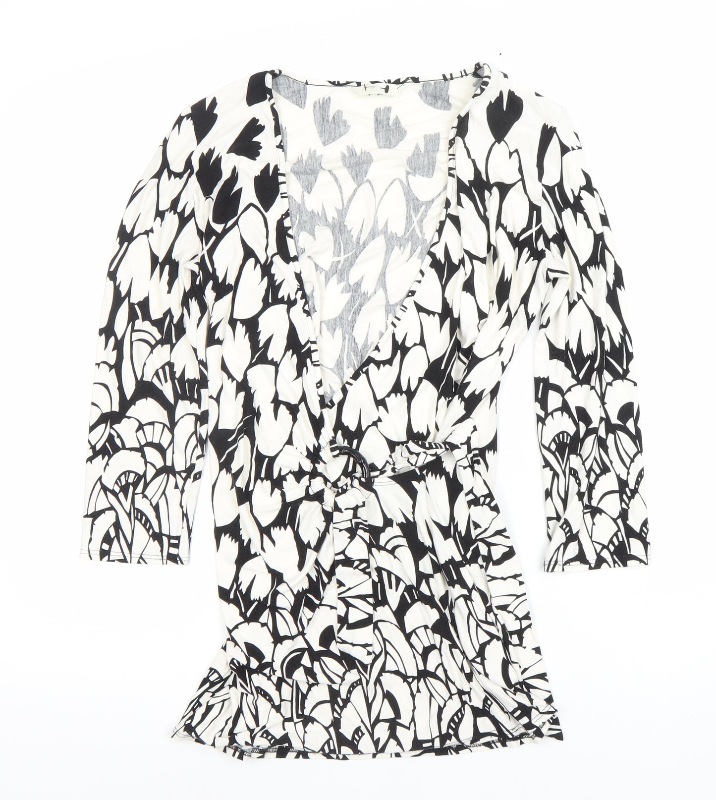 Marks and Spencer Womens Black Floral Wrap Jersey Blouse Size 10