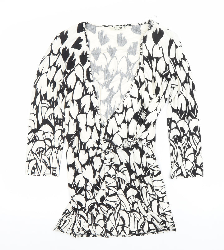 Marks and Spencer Womens Black Floral Wrap Jersey Blouse Size 10