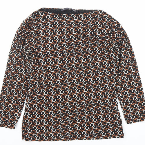 Marks and Spencer Women Brown Geometric Long Sleeve Jersey Blouse Size 10