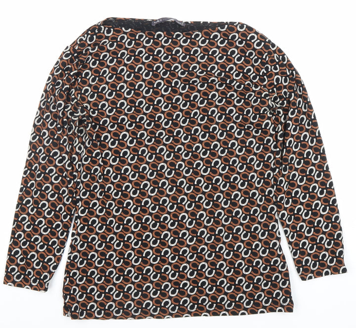 Marks and Spencer Women Brown Geometric Long Sleeve Jersey Blouse Size 10
