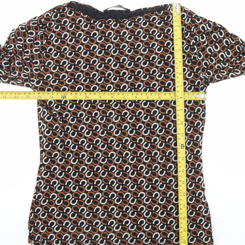 Marks and Spencer Women Brown Geometric Long Sleeve Jersey Blouse Size 10
