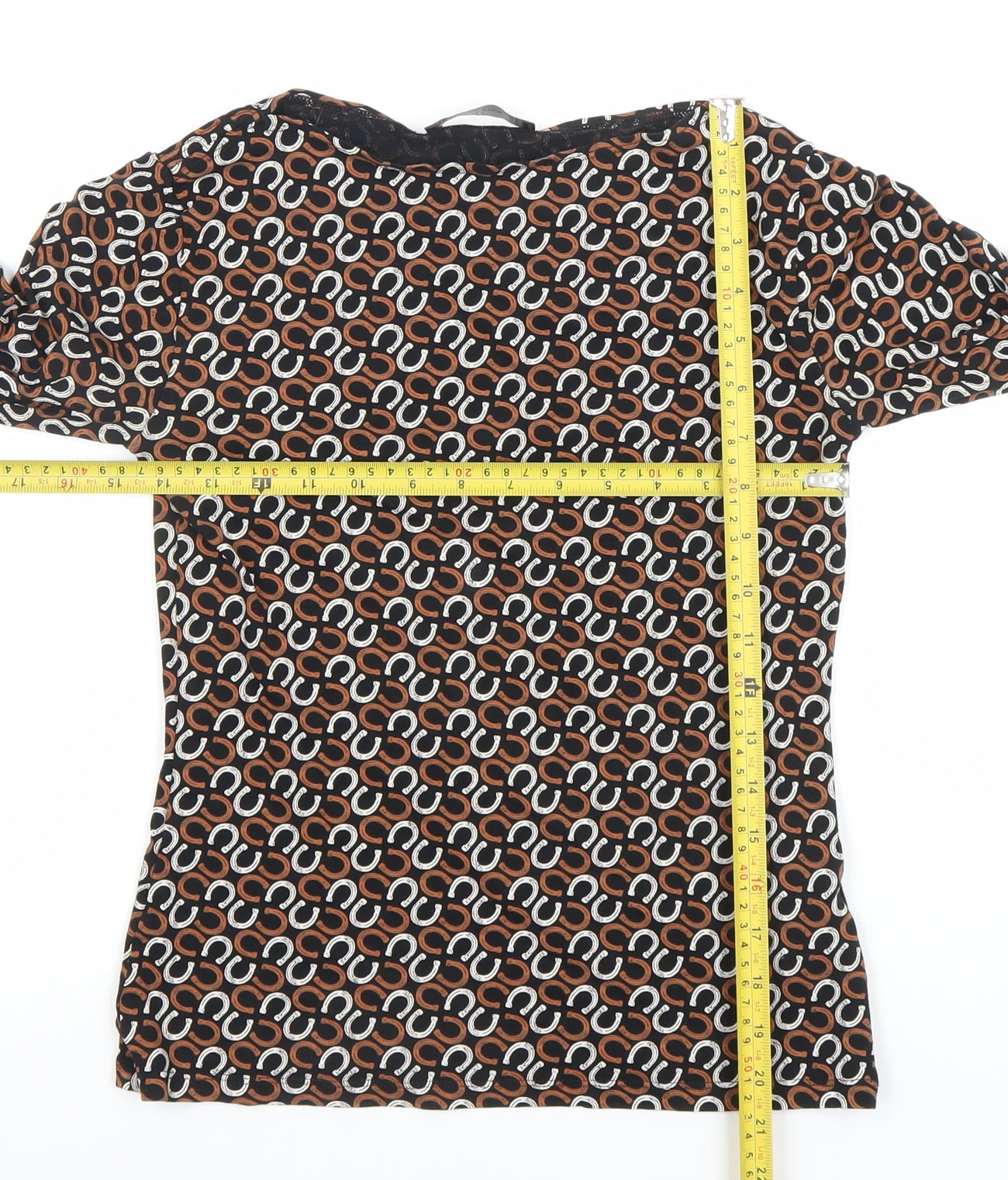 Marks and Spencer Women Brown Geometric Long Sleeve Jersey Blouse Size 10