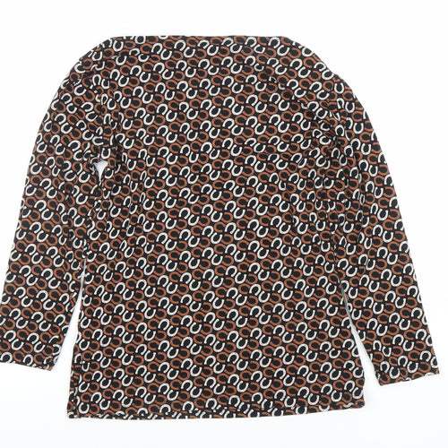 Marks and Spencer Women Brown Geometric Long Sleeve Jersey Blouse Size 10