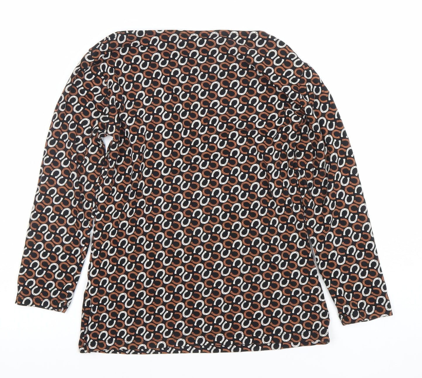 Marks and Spencer Women Brown Geometric Long Sleeve Jersey Blouse Size 10