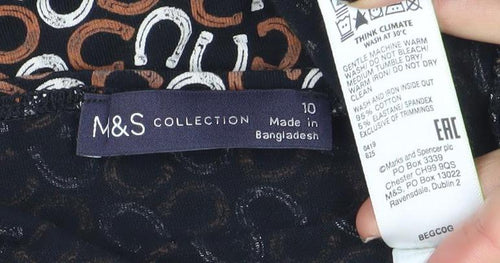 Marks and Spencer Women Brown Geometric Long Sleeve Jersey Blouse Size 10