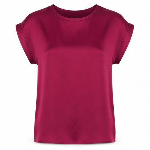 VILA Womens Purple Satin Blouse Size 10 Short Sleeve Crew Neck