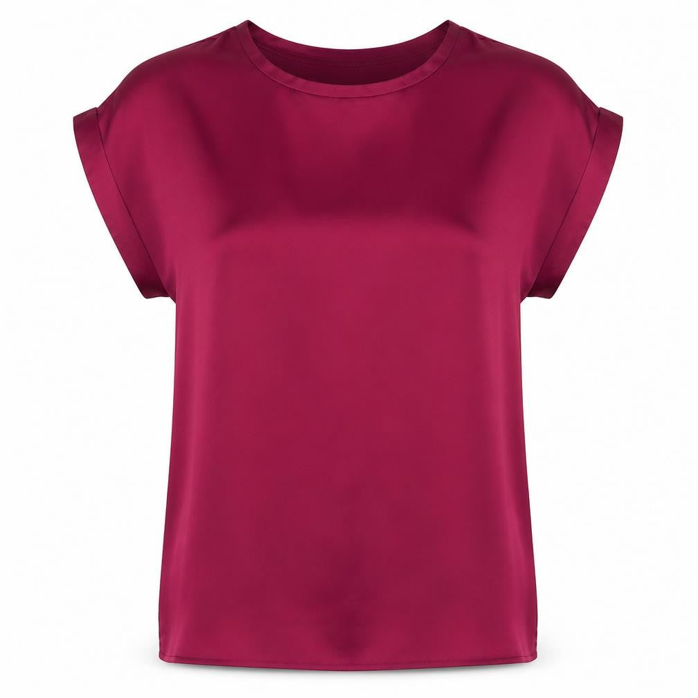 VILA Womens Purple Satin Blouse Size 10 Short Sleeve Crew Neck
