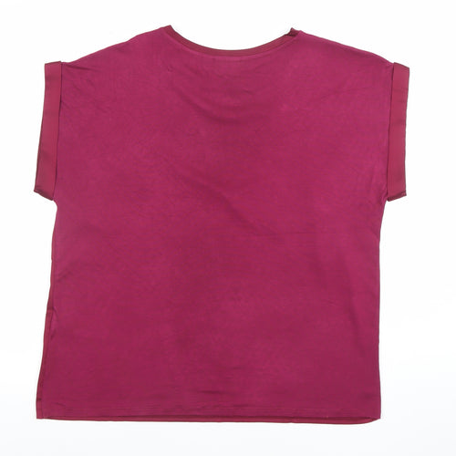 VILA Womens Purple Satin Blouse Size 10 Short Sleeve Crew Neck