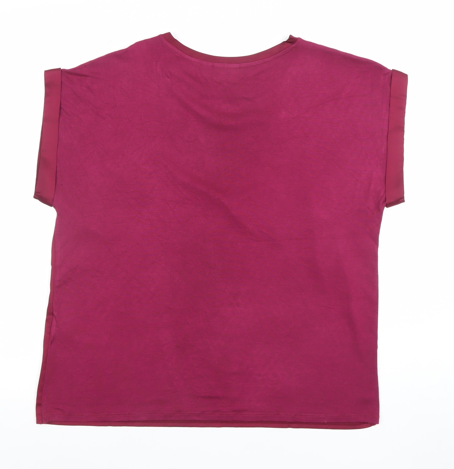 VILA Womens Purple Satin Blouse Size 10 Short Sleeve Crew Neck