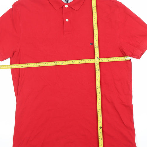 Tommy Hilfiger Men's Red Regular Fit Polo Shirt Size L Cotton Stretch