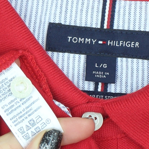 Tommy Hilfiger Men's Red Regular Fit Polo Shirt Size L Cotton Stretch