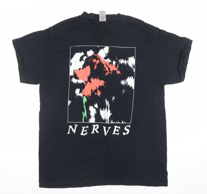 Gildan Men’s Black Heavy Cotton Band Graphic Rock T-Shirt Size M