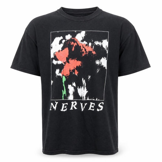 Front view of Gildan Men’s Black Heavy Cotton Band Graphic Rock T-Shirt, size M