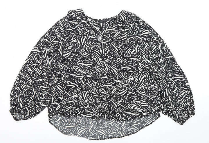 New Look Women's Black Animal Print Long Sleeve V-Neck Blouse Size 10