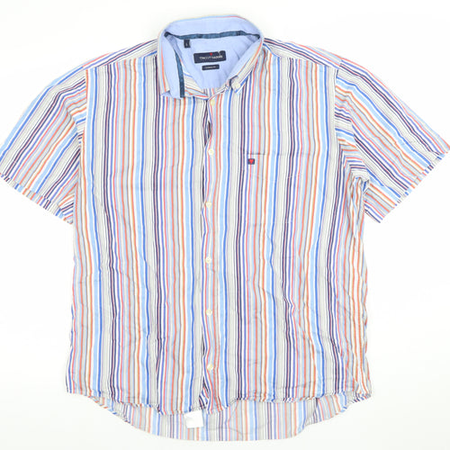 Tricot Marine Men's Multicoloured Striped Short Sleeve Casual Shirt L
