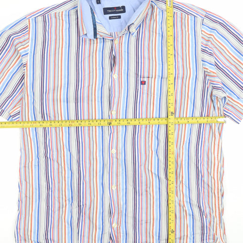 Tricot Marine Men's Multicoloured Striped Short Sleeve Casual Shirt L