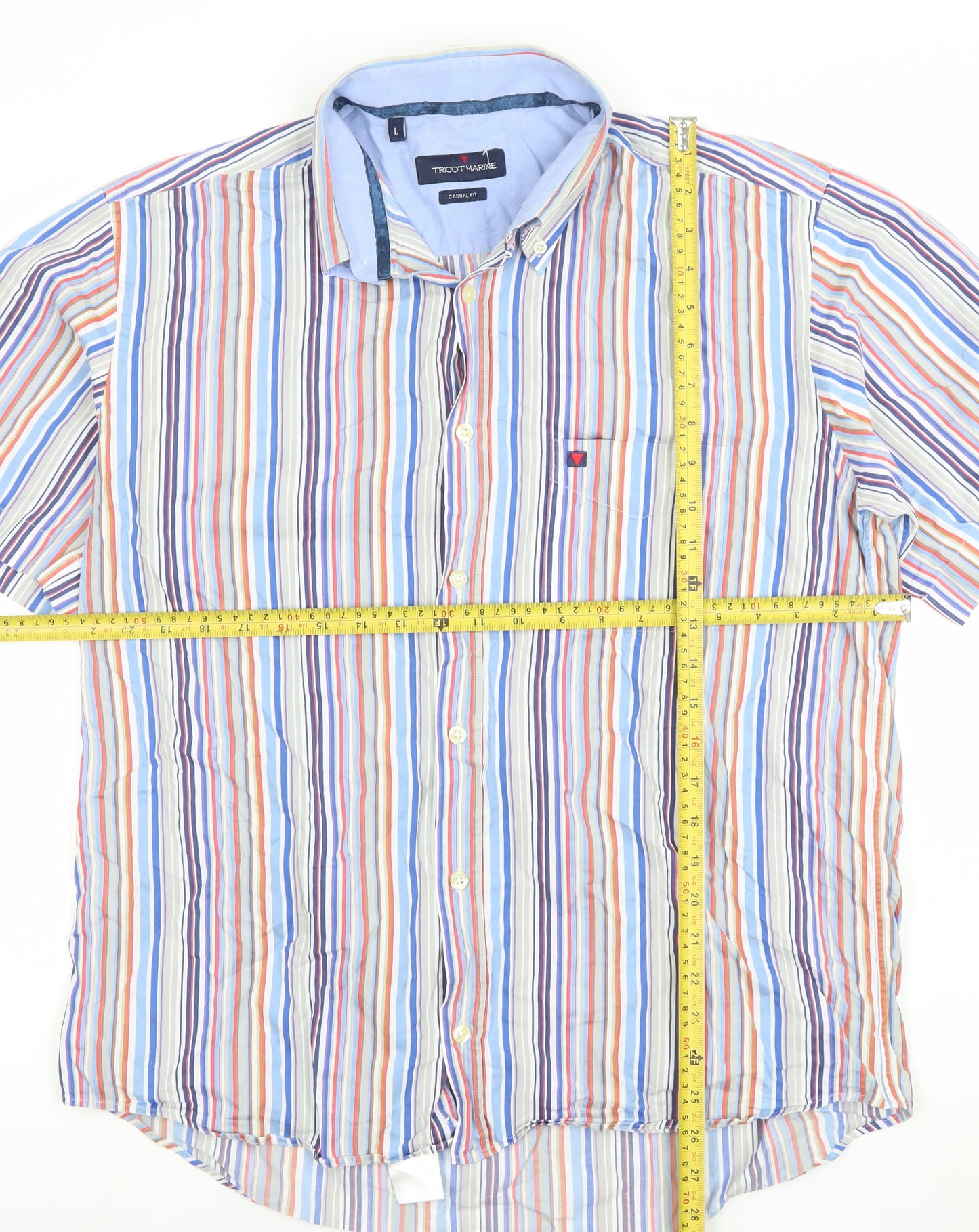 Tricot Marine Men's Multicoloured Striped Short Sleeve Casual Shirt L