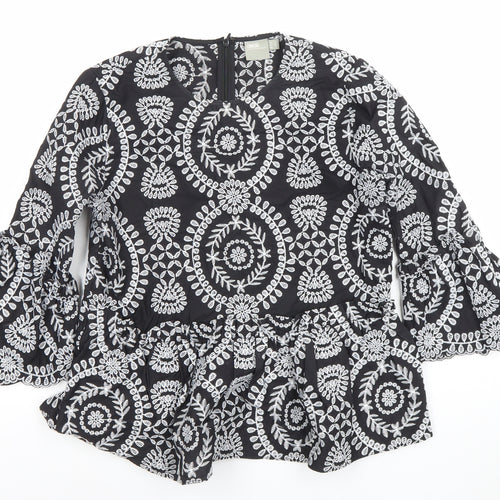 ASOS Women’s Black Embroidered Boho Peplum Tunic Blouse Size 10