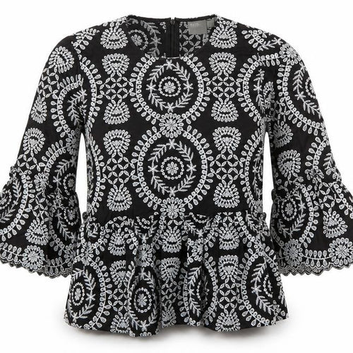 ASOS Women’s Black Embroidered Boho Peplum Tunic Blouse Size 10