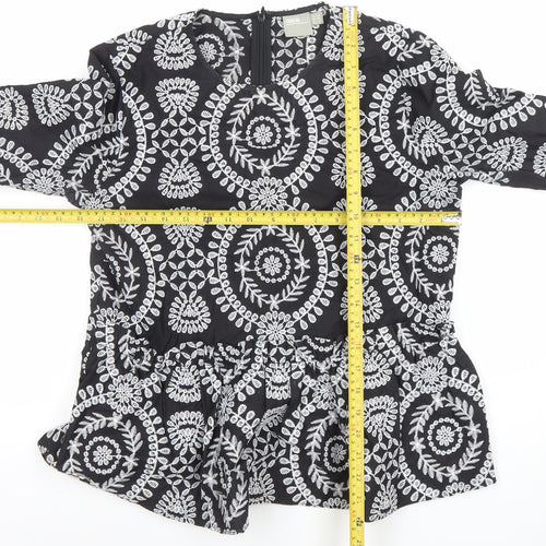 ASOS Women’s Black Embroidered Boho Peplum Tunic Blouse Size 10