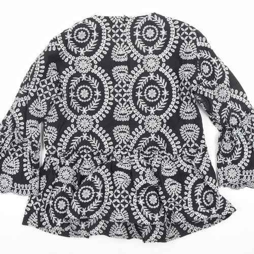 ASOS Women’s Black Embroidered Boho Peplum Tunic Blouse Size 10