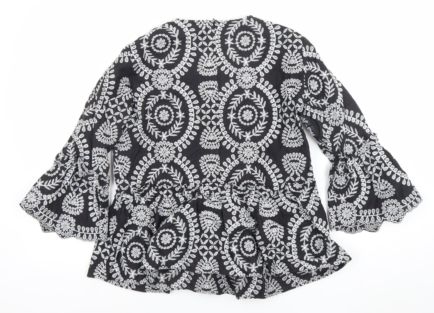 ASOS Women’s Black Embroidered Boho Peplum Tunic Blouse Size 10