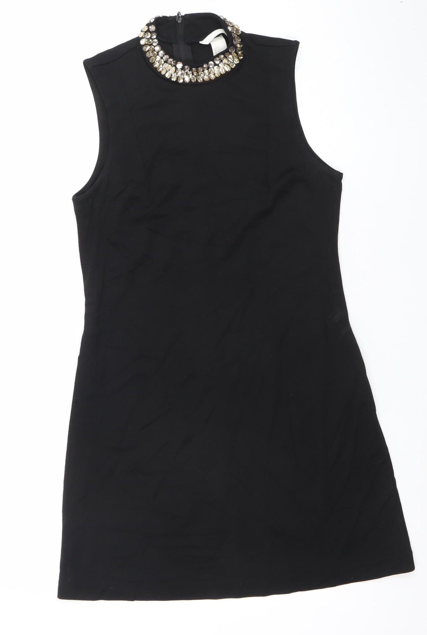 H&M Women’s Black Beaded Sheath Dress Size 8 Sleeveless Party Wear