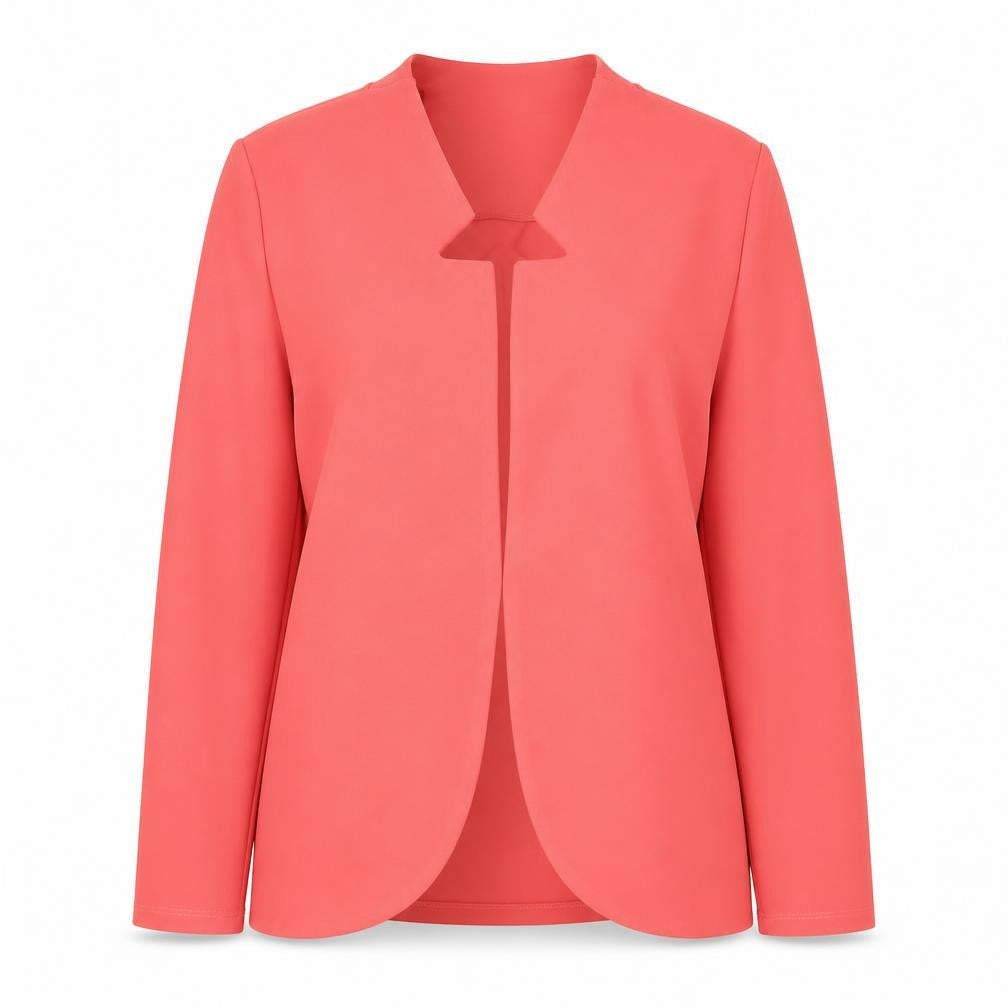 Front view of Gerard Women Coral Pink Long Sleeve Suit Jacket, size 10, Polyester Blend