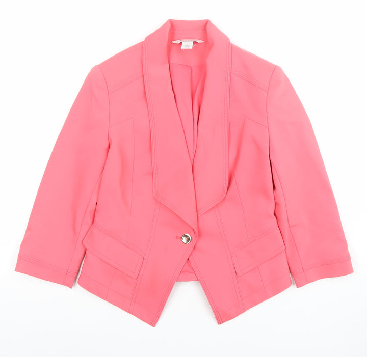 White House Black Market Women Pink Shawl Collar One-Button Blazer Size 6