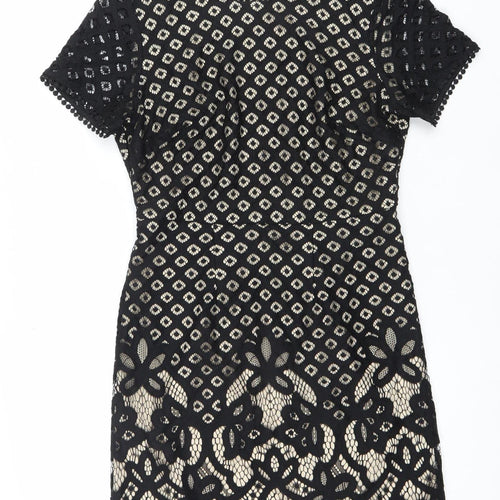 Dorothy Perkins Women’s Black Lace Bodycon Dress Size 10 Short Sleeve