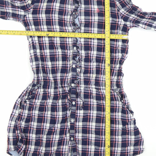 Original Penguin Girls Navy Check Shirt Dress 14-15 Years Cotton Long Sleeve