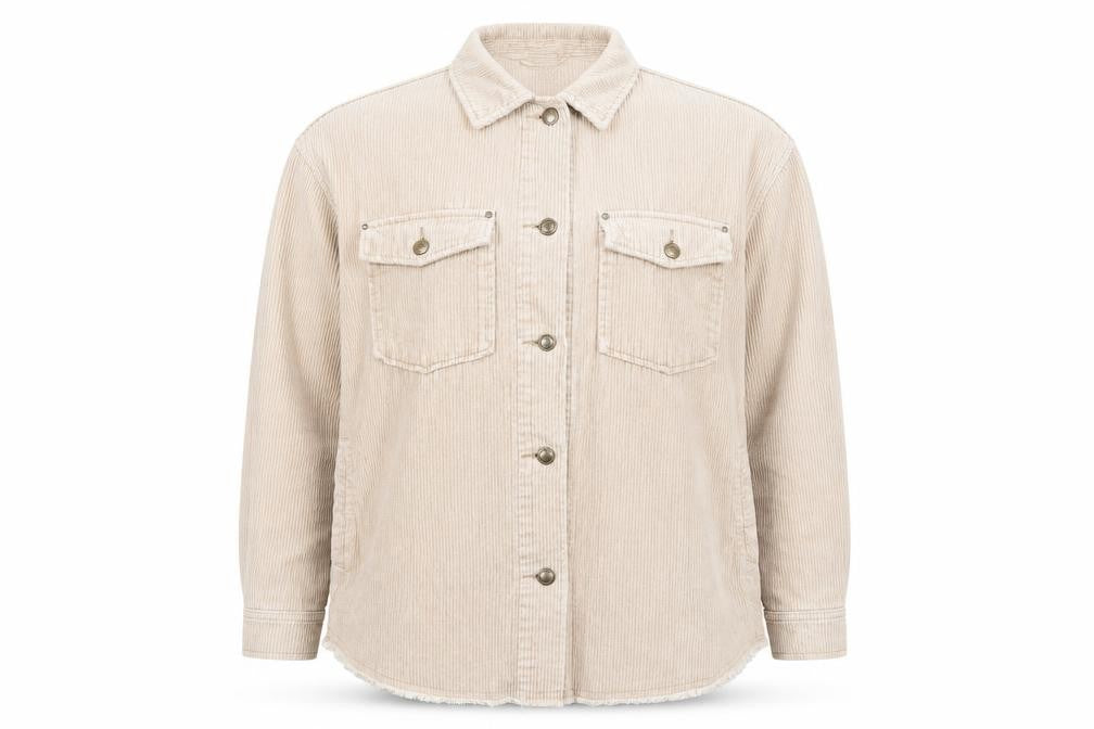 Front view of Zara Women’s Beige Corduroy Button-Up Jacket XS