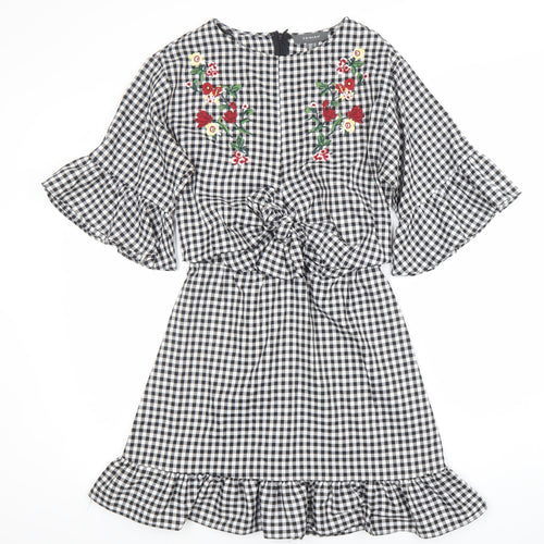 Primark Women’s Black Gingham Embroidered Short Shift Dress Size 10
