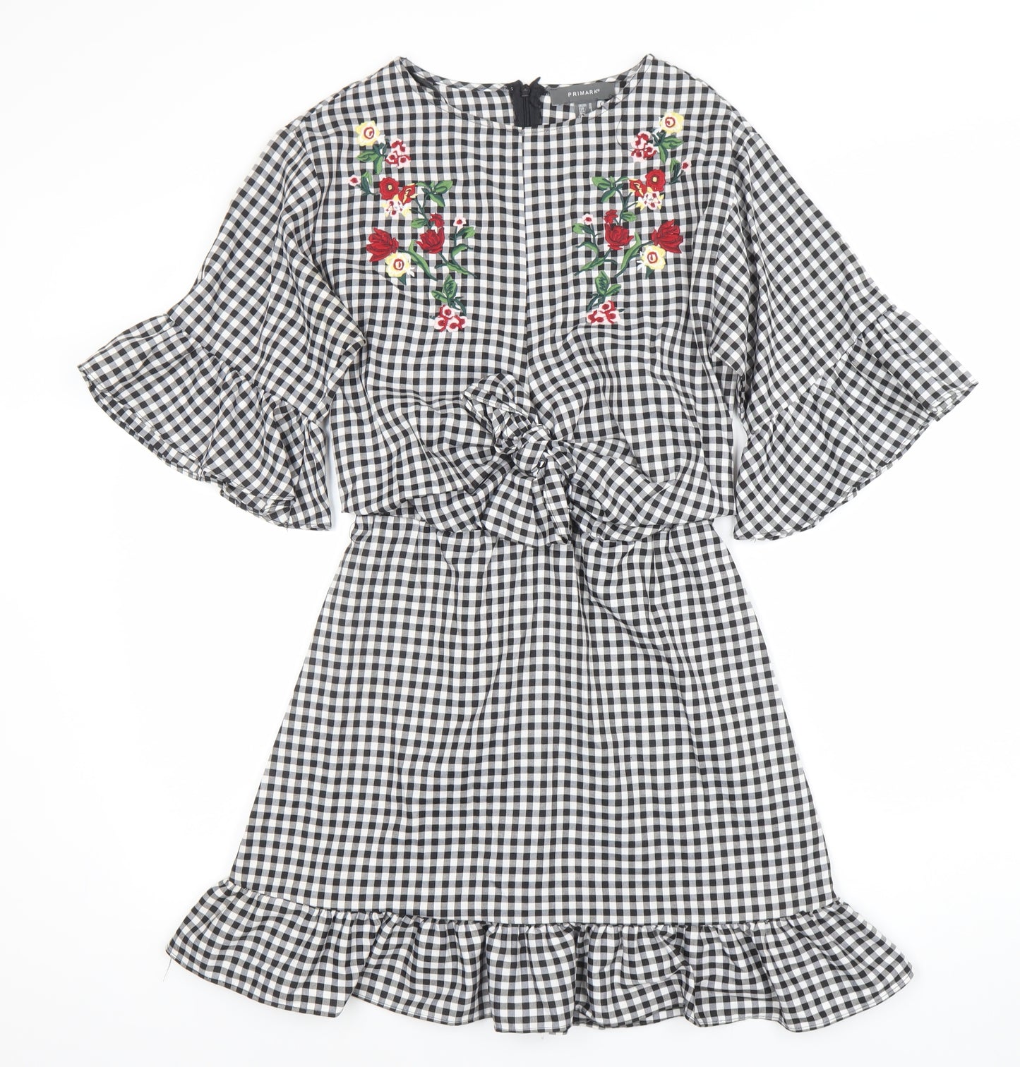 Primark Women’s Black Gingham Embroidered Short Shift Dress Size 10