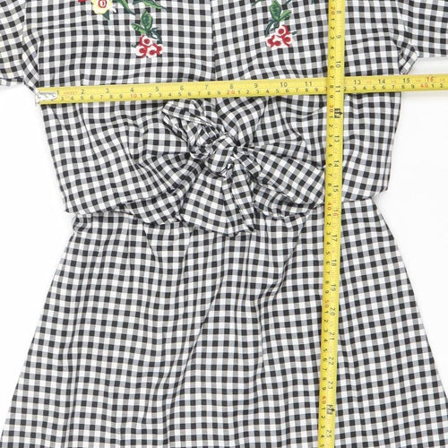 Primark Women’s Black Gingham Embroidered Short Shift Dress Size 10