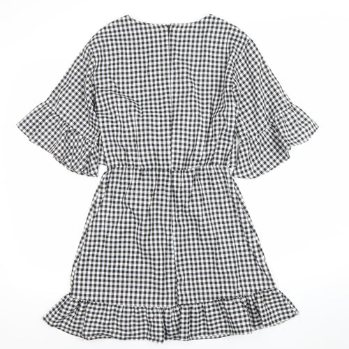 Primark Women’s Black Gingham Embroidered Short Shift Dress Size 10