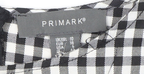 Primark Women’s Black Gingham Embroidered Short Shift Dress Size 10