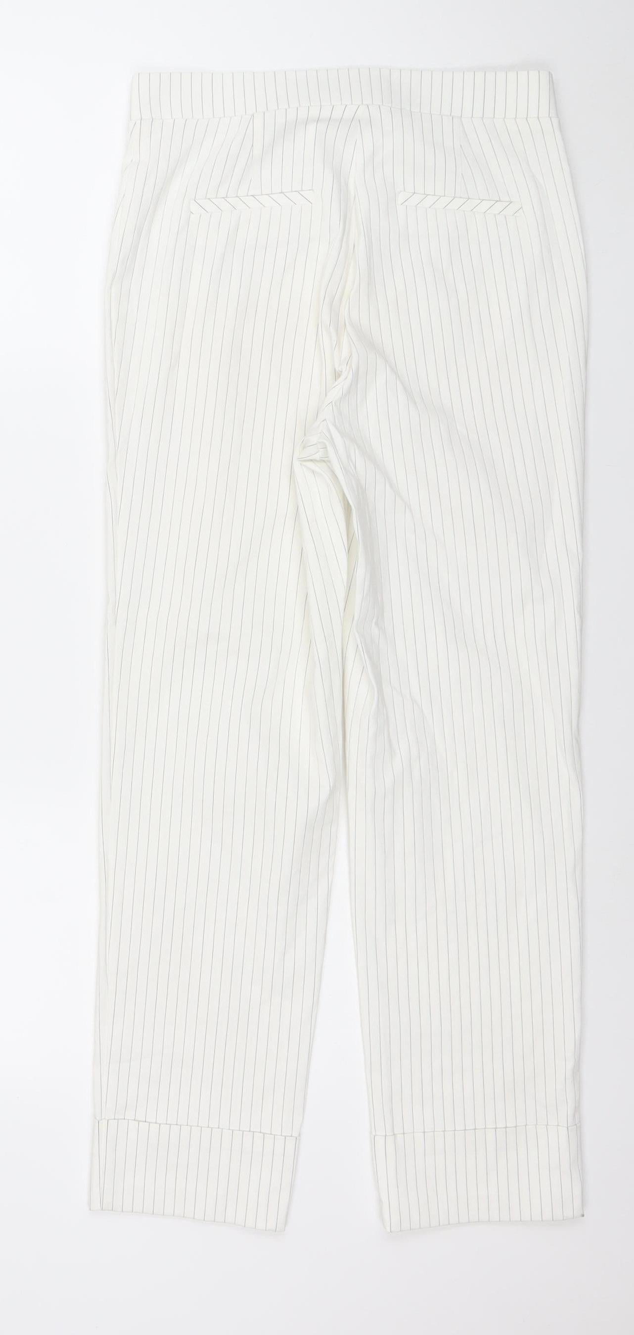 Gallery Women's White Pinstripe Viscose Blend Slim Trousers Size S UK 8