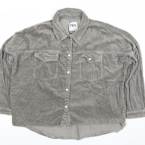 Zara Women Grey Corduroy Button Jacket Size 14 Relaxed Fit