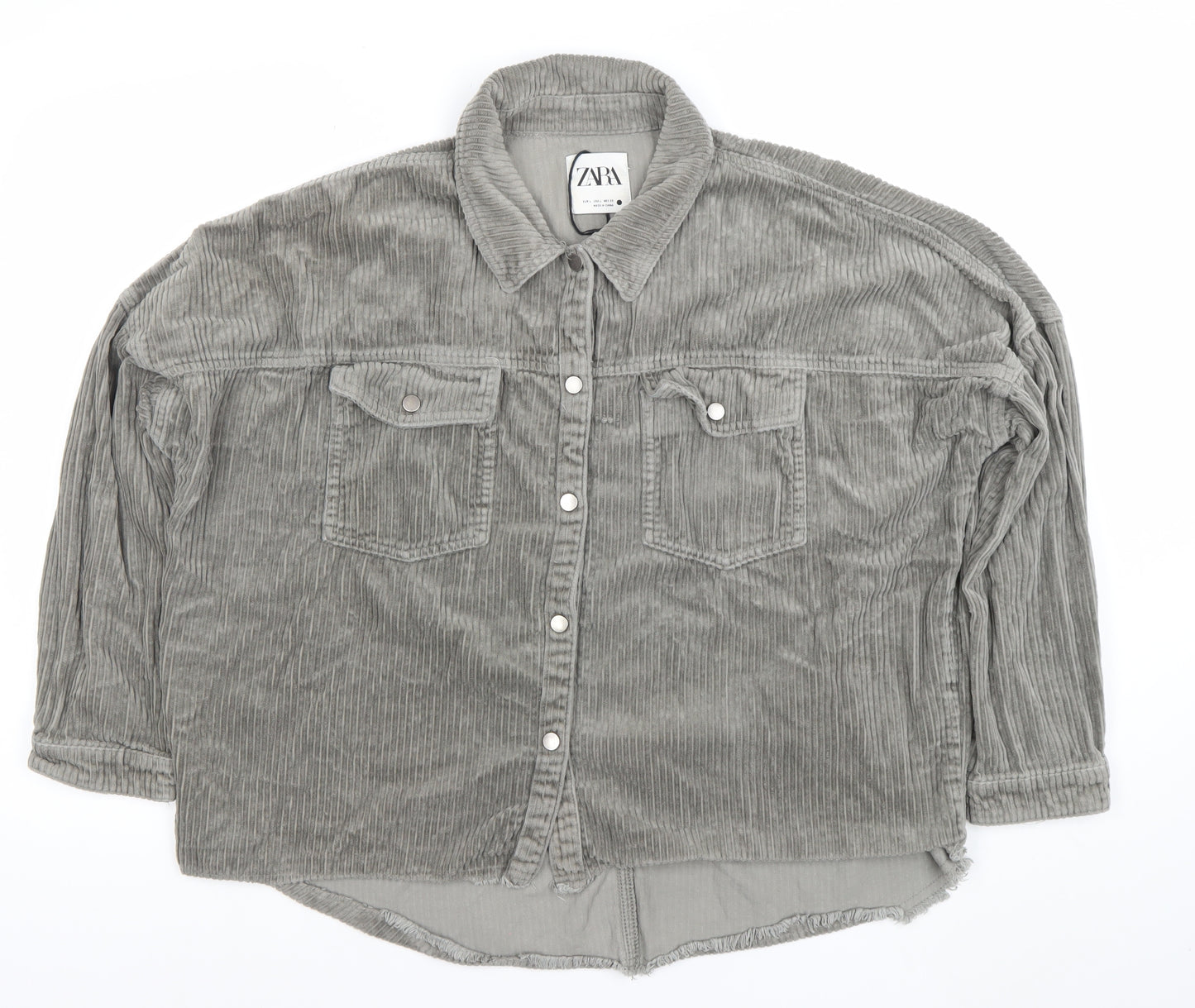 Zara Women Grey Corduroy Button Jacket Size 14 Relaxed Fit