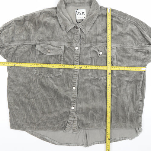 Zara Women Grey Corduroy Button Jacket Size 14 Relaxed Fit