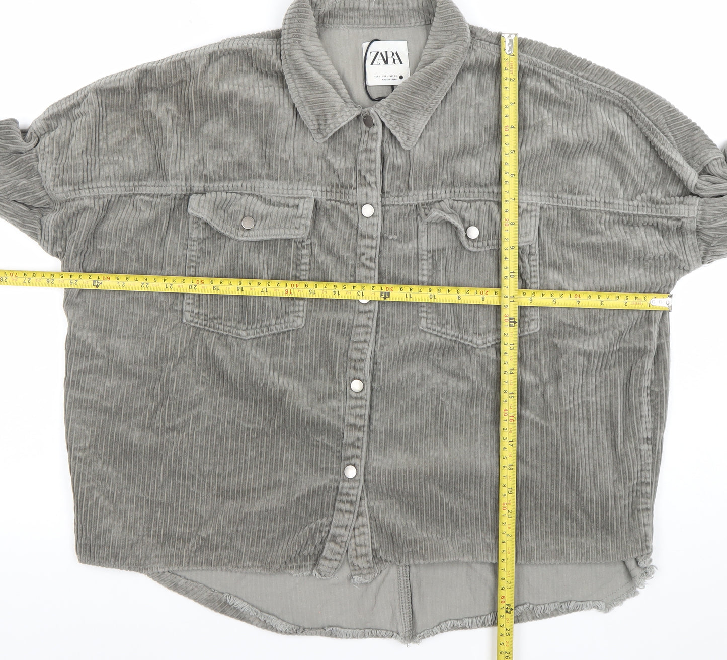 Zara Women Grey Corduroy Button Jacket Size 14 Relaxed Fit