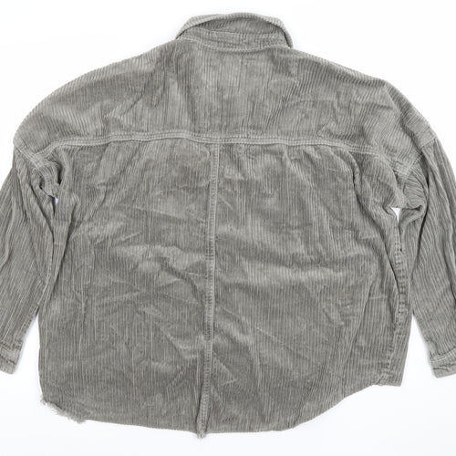 Zara Women Grey Corduroy Button Jacket Size 14 Relaxed Fit
