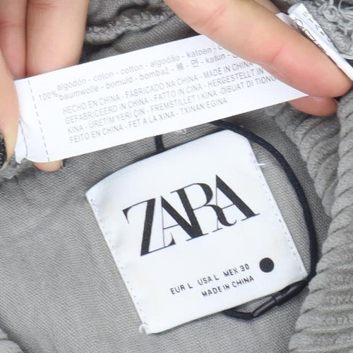 Zara Women Grey Corduroy Button Jacket Size 14 Relaxed Fit