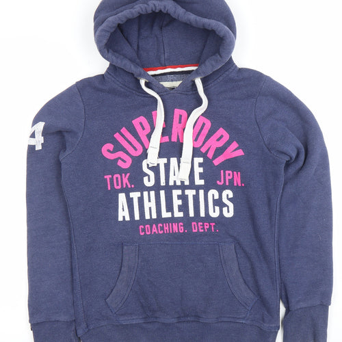Superdry Women Blue Pullover Hoodie Small Athletic Graphic Print