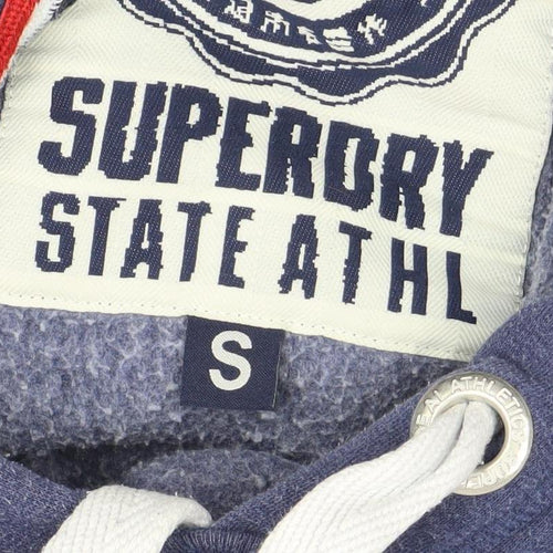 Superdry Women Blue Pullover Hoodie Small Athletic Graphic Print