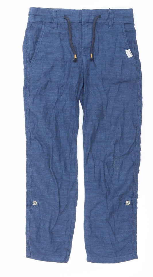 H&M Boys Blue Cotton Cargo Trousers 7-8 Years Drawstring Waist