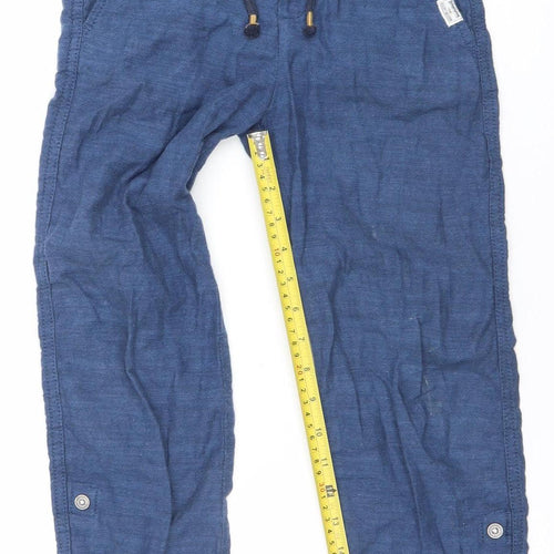 H&M Boys Blue Cotton Cargo Trousers 7-8 Years Drawstring Waist