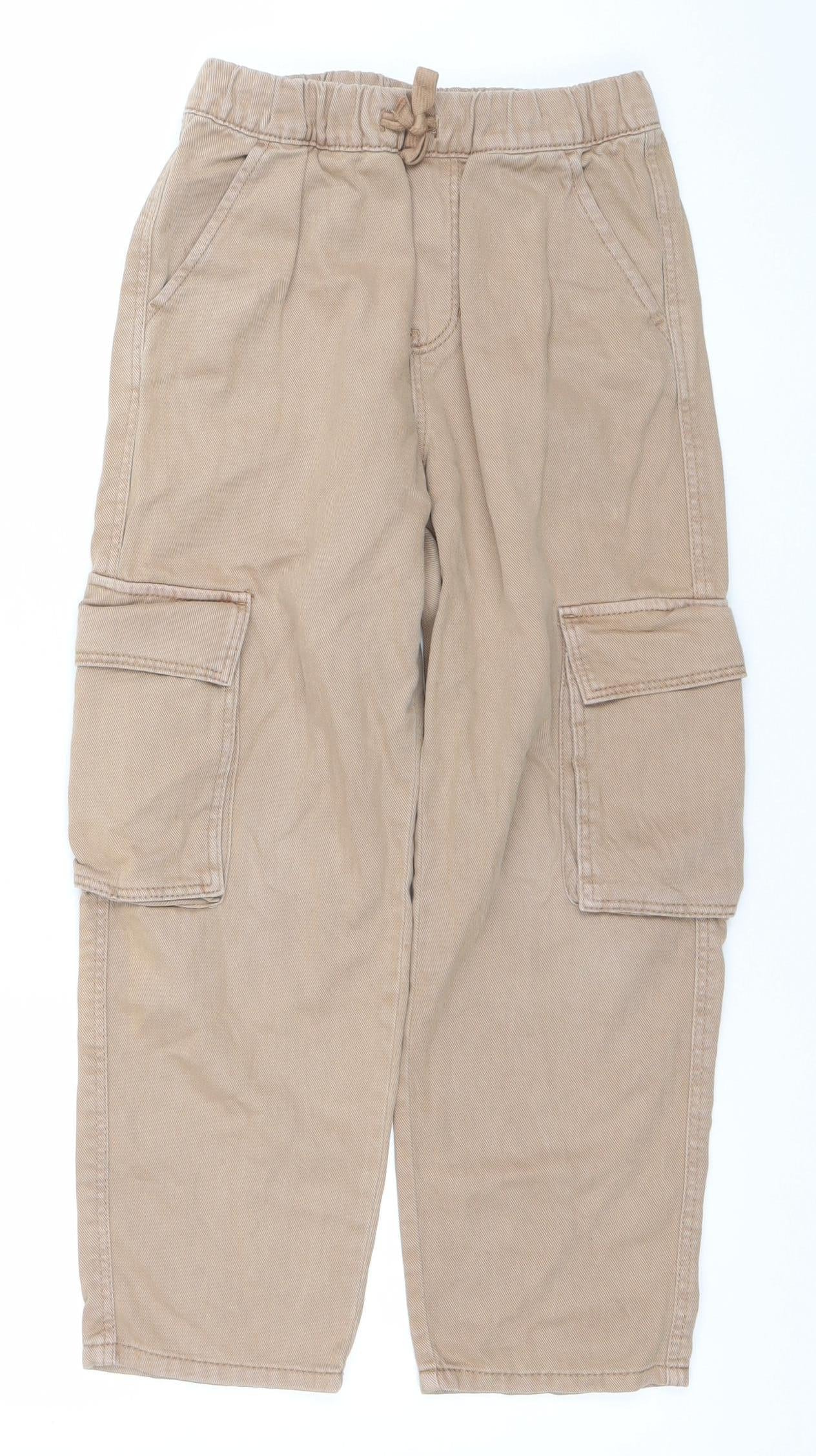 H&M Boys Beige Elastic Waist Jogger Trousers 8-9 Years Cotton Twill