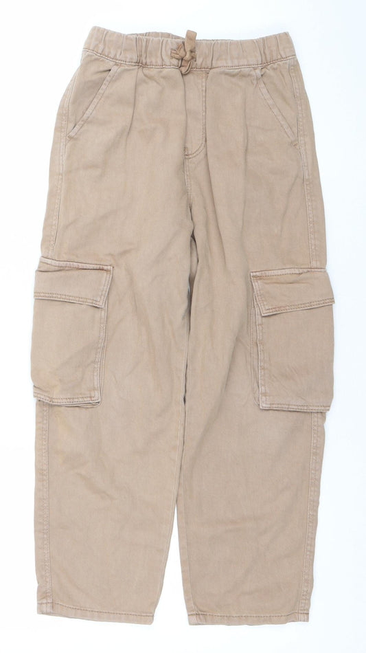 H&M Boys Beige Elastic Waist Jogger Trousers 8-9 Years Cotton Twill